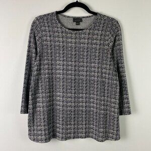 J Jill Wearever Collection Top Womens Small Black White 3/4 Sleeves Crew Neck